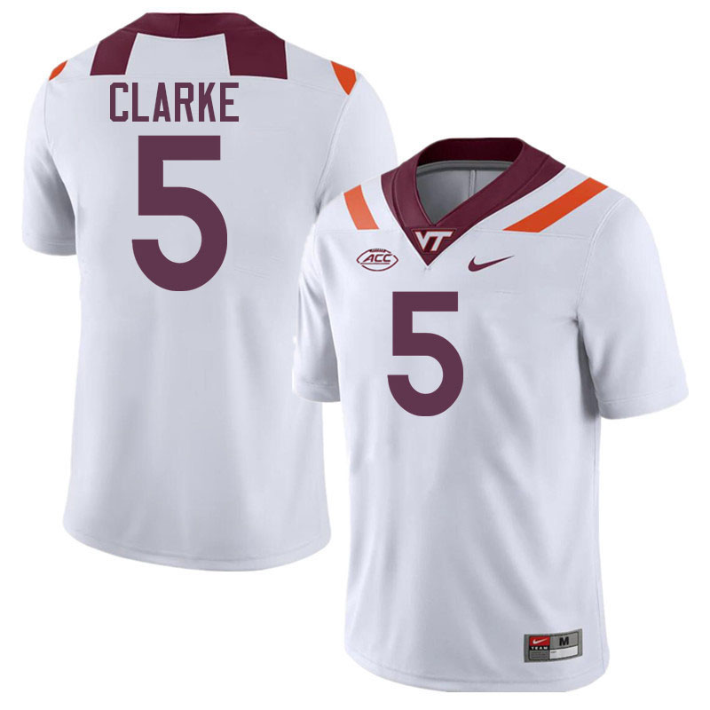 Men #5 Joshua Clarke Virginia Tech Hokies College Football Jerseys Stitched-White